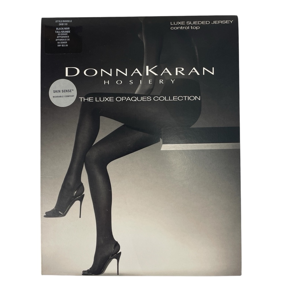 Donna Karan Black Luxe Sueded Jersey Control Top Pantyhose Size Tall DOB110 NWT